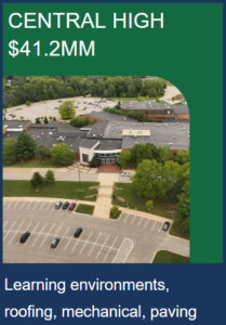 central high 41.2 mm: learning environments, roofing, mechanical, paving, and drone shot of the school